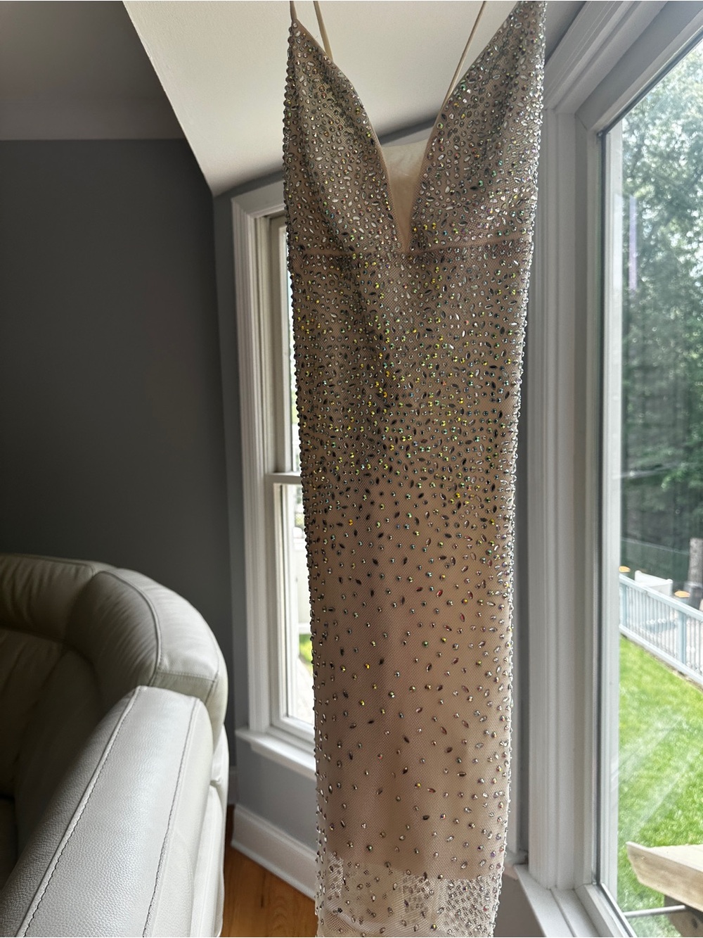 Windsor Nude Crystal-Embellished Mini Dress
